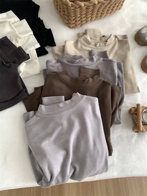 天丝绵羊毛保暖打底衫女秋冬显瘦百搭小立领T恤美丽奴+美雅碧上衣