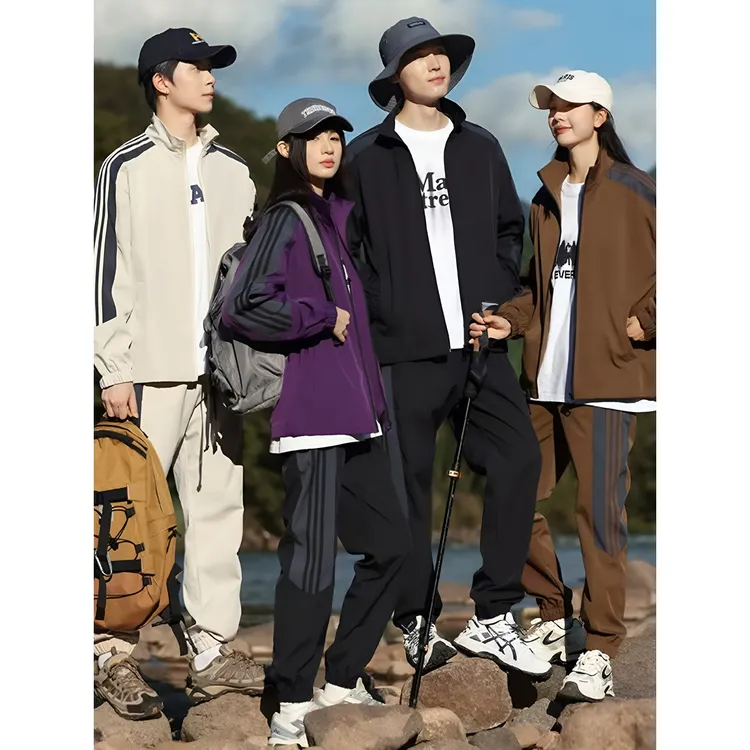 男款美式运动套装春秋新款立领两件套高档外套夹克百搭情侣休闲服