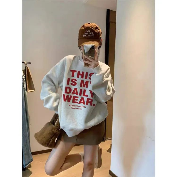 YWBY潮牌女装秋冬新款卫衣百搭宽松加绒休闲慵懒风字母印花上衣