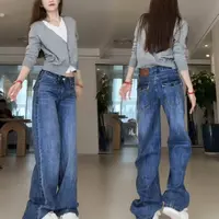 【花花专属】美式复古牛仔裤女时尚中腰宽松秋冬百搭ins直筒裤显瘦