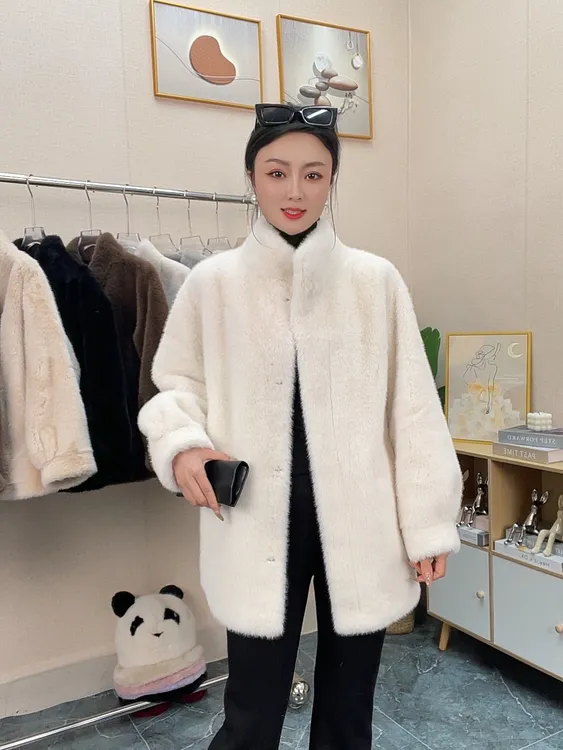 新款【立领衣长70厘米】仿貂绒环保毛秋冬洋气女外套保暖气质百搭