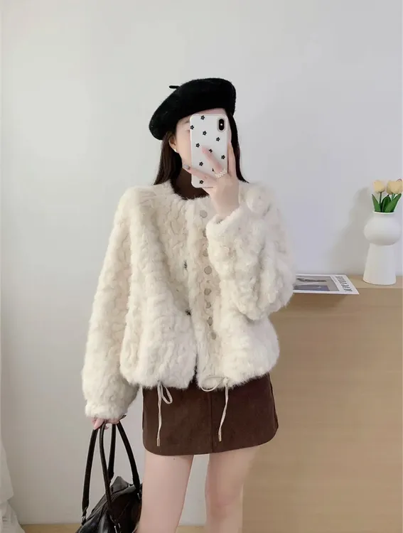 【米崽专属】韩奢风女秋冬皮毛一体外套小个子时尚女装韩版松弛感千金风