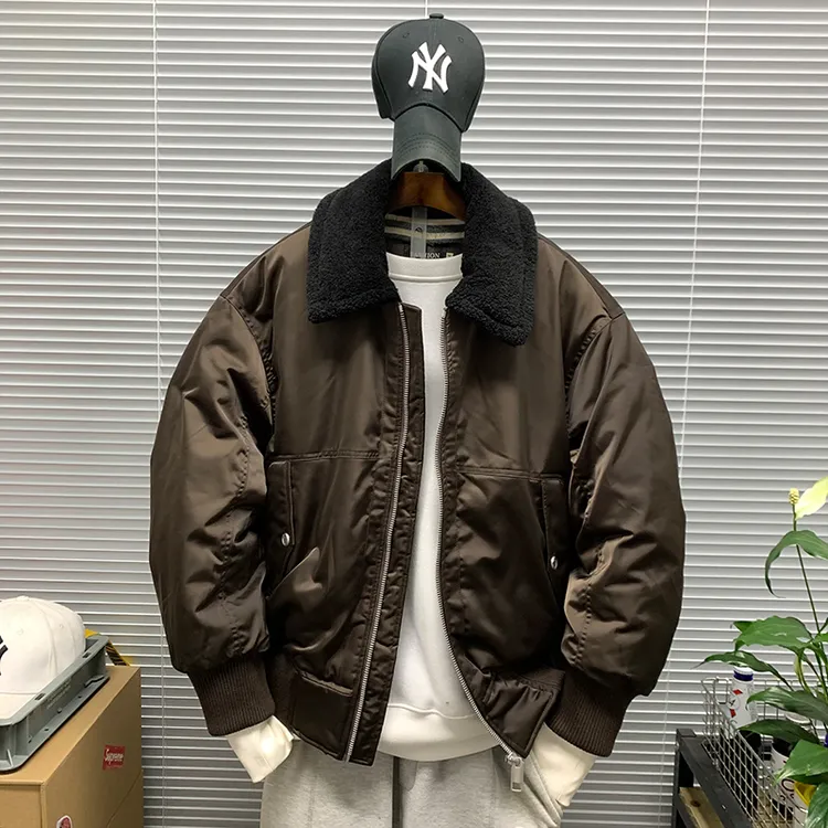 美式复古毛绒翻领羽绒服男款加厚保暖冬季高级感休闲工装潮牌外套