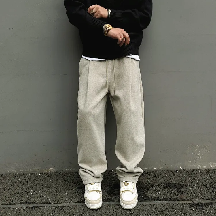 【UNAPS】秋季重磅双褶卫裤立体剪裁松紧腰休闲裤宽松男女直筒长裤