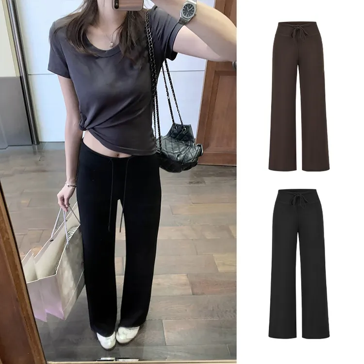 Moses Queen/魔西女王薄款微透拖地休闲裤女夏垂感长裤宽松阔腿裤