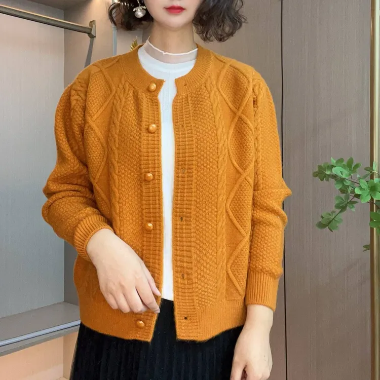 新款厚款秋冬长袖毛针织衫开衫外套百搭显瘦洋气不起球圆领毛衣女