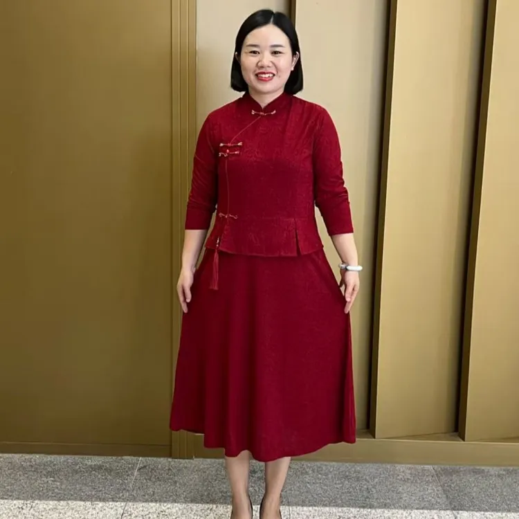 喜婆婆婚宴礼服连衣裙2025秋季新款假两件新中式气质改良旗袍裙