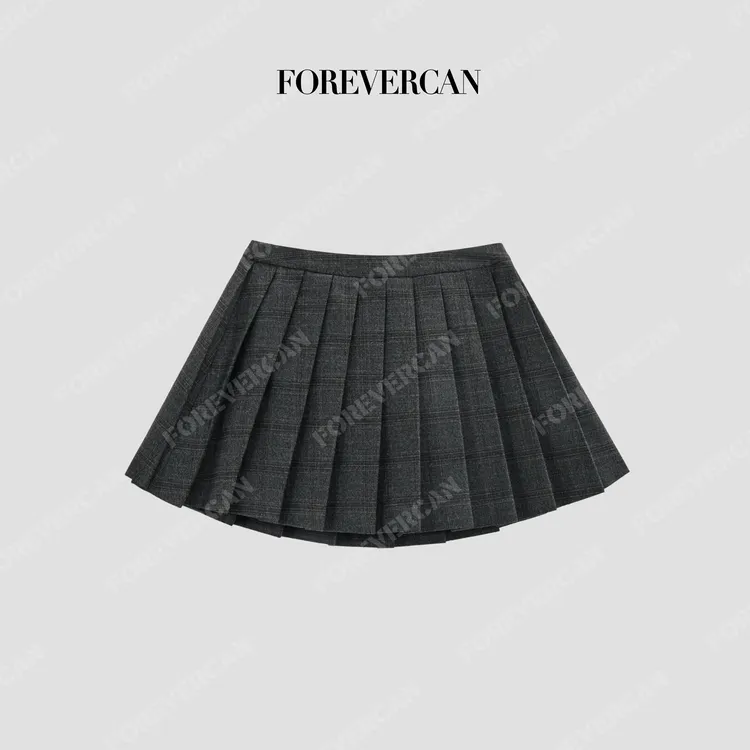 FOREVERCAN“百搭救星”经典学院风百褶裙休闲短裙SD20126