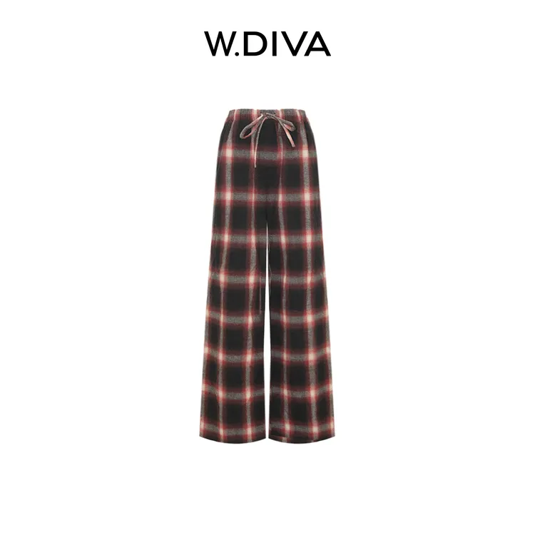 W.Diva【经典格纹】纯棉磨毛色织格纹显瘦百搭休闲休闲裤53K182433