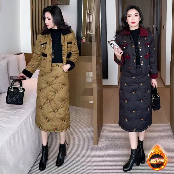 【季颜品牌】冬季新款加厚加绒棉服气质显瘦时尚小香风绳绣套裙70