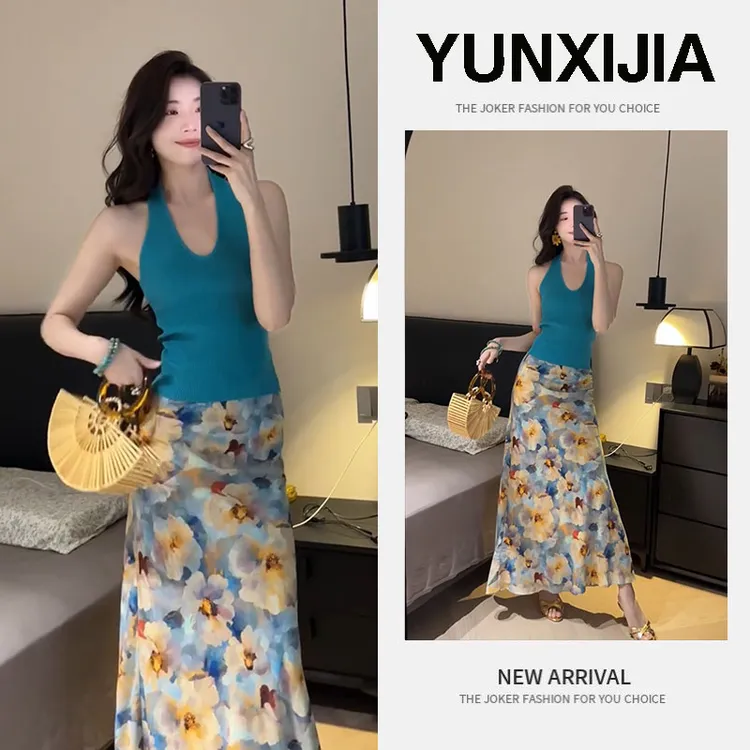 2025夏季新款时尚纯欲风设计感辣妹性感无袖背心上衣半身裙两件套