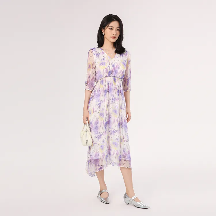 【爆款推荐】珂家碎花连衣裙2025收腰裙夏季新款气质印花法式长裙女