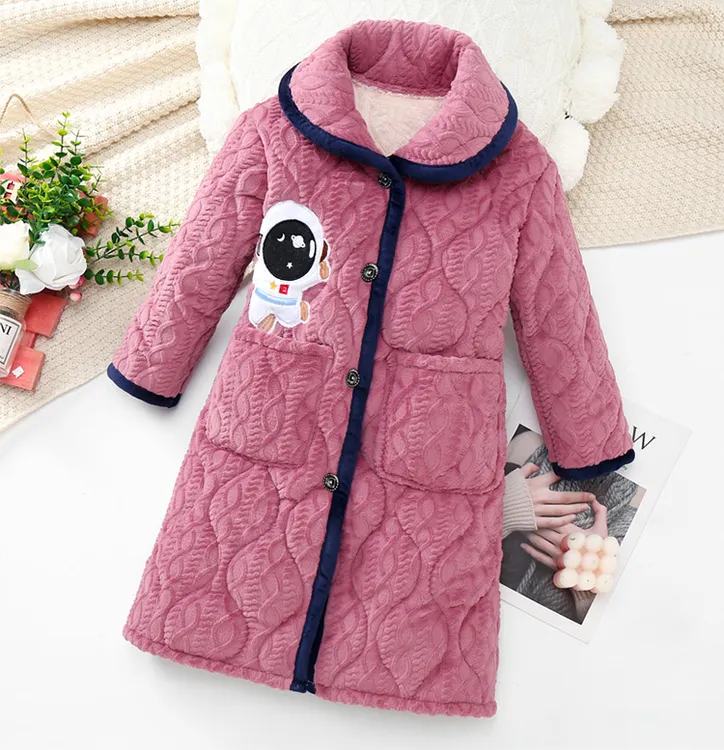 亲子睡袍新款款儿子加厚睡袍中大童珊瑚绒睡衣家居服男女童装浴袍