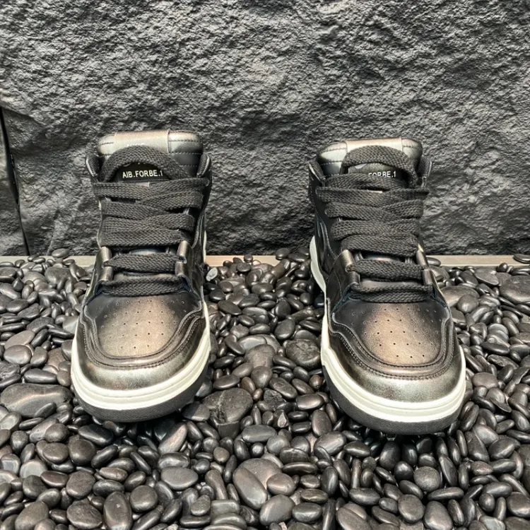 拼接复古高帮鞋圆头时尚休闲鞋拼色系带卡其休闲风秋冬加绒男鞋