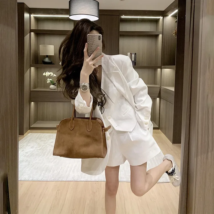 2025秋季棉麻新款透气时尚套装女气质显瘦百搭高腰短裤休闲三件套
