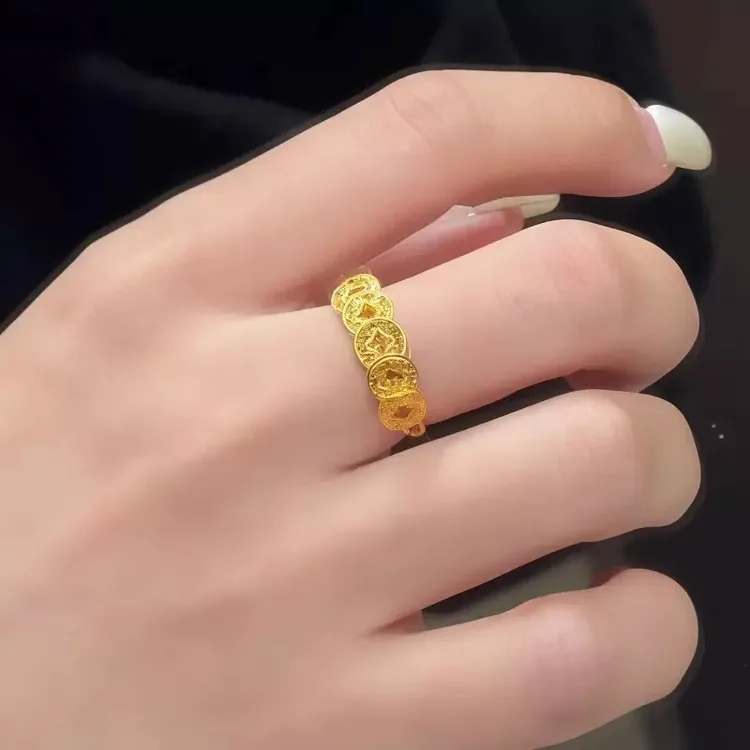 铜合金戒指  五帝钱碎冰冰戒指轻奢时尚百搭活口戒指送老婆礼物06