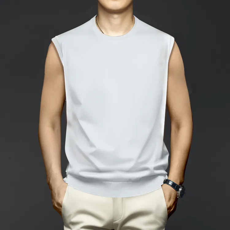 凉感液氨丝光棉背心男夏季柔软丝滑下摆收口坎肩无袖T恤运动汗衫