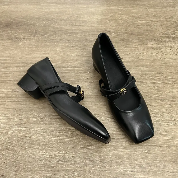 Dannyfrey复古法式优雅头层小牛皮蝴蝶结春秋浅口玛丽珍鞋单鞋