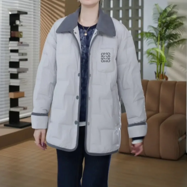 轻薄韩系撞色设计棉服外套秋冬宽松新款翻领保暖通勤百搭棉袄棉衣