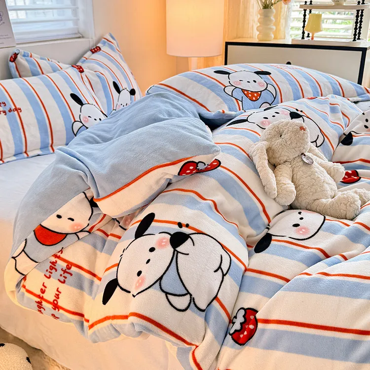 床单珊瑚绒冬季牛奶绒宿舍超厚法兰绒双面绒三件套学生被套四件套