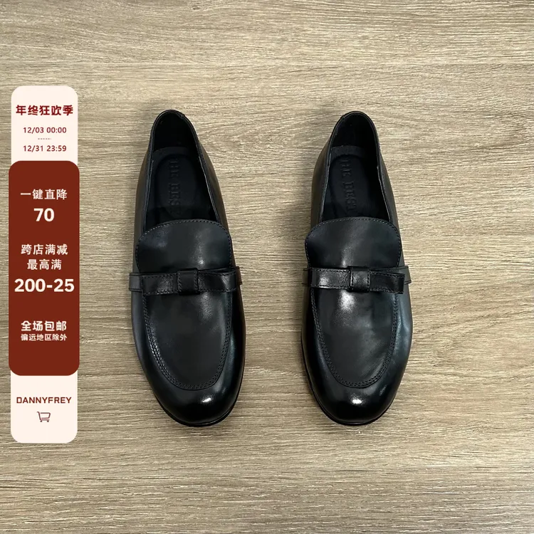 Dannyfrey韩系甜美风头层牛皮女一脚蹬百搭通勤蝴蝶结乐福鞋1.5CM