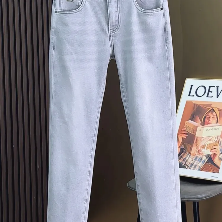 秋冬新款男牛仔裤子浅灰色中腰修身小脚磨毛薄绒水洗百搭弹力长裤
