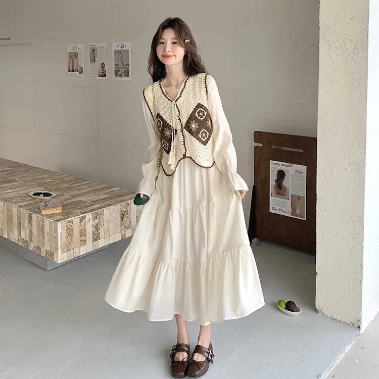 2025年春季新款连衣裙马甲两件套气质时尚显瘦长裙