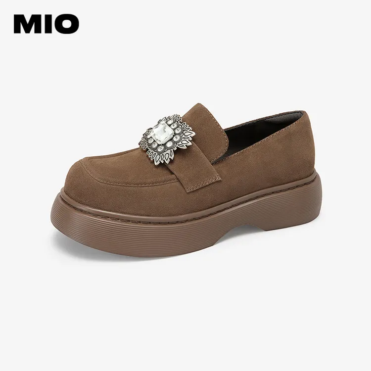 【呼呼专享】MIO米奥学院厚底乐福鞋复古钻饰元素显高M244542405