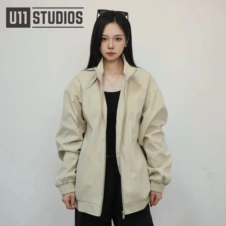 U11studios大码男装国潮飞行夹克日系秋季休闲纯色潮流男薄款免烫