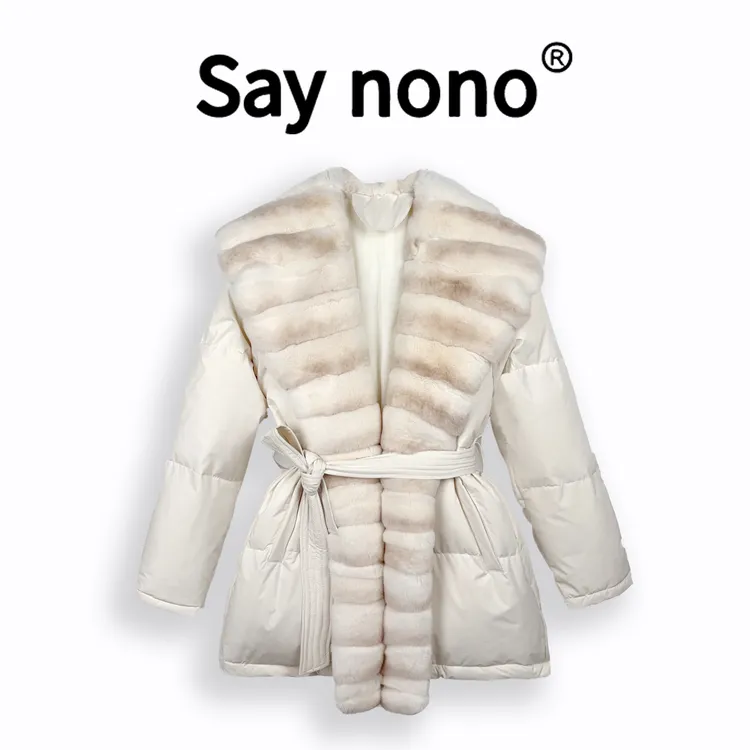 懒猫nono│Saynono 时尚休闲獭兔大翻领设计鹅绒服送腰带WD8001
