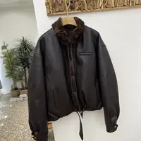 巴恩风-真毛獭兔毛毛领设计夹克拉链90白鸭绒羽绒服金属丝PU皮衣