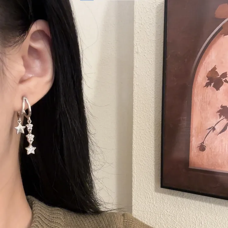 合金耳饰 网红爆款流苏星星耳钉小众耳钉简约百搭气质星星流苏