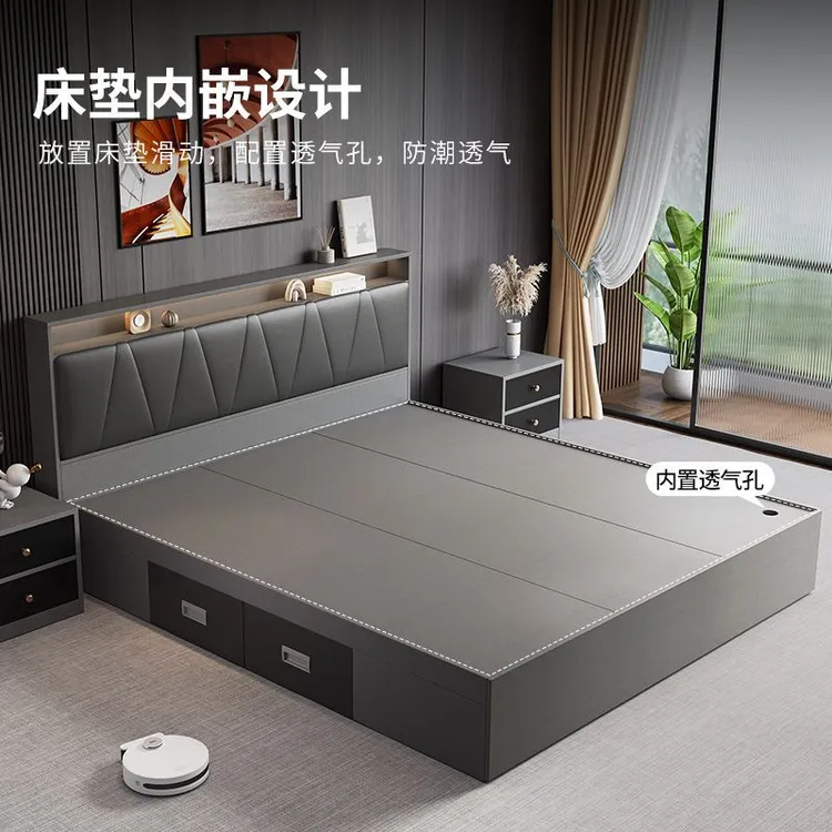 家用双人床轻奢储物床1.8米板式床北欧经济型榻榻米床1.2米