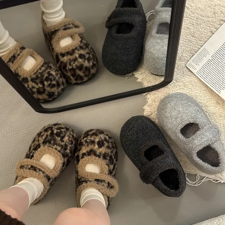 一脚蹬外穿时尚玛丽珍小个子增高厚底毛毛鞋加绒加厚保暖百搭棉鞋