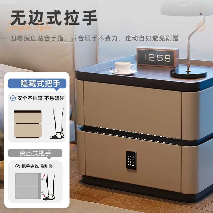 带锁多功能床边柜实木床头柜卧室床头柜床头柜卧室轻奢高档家用