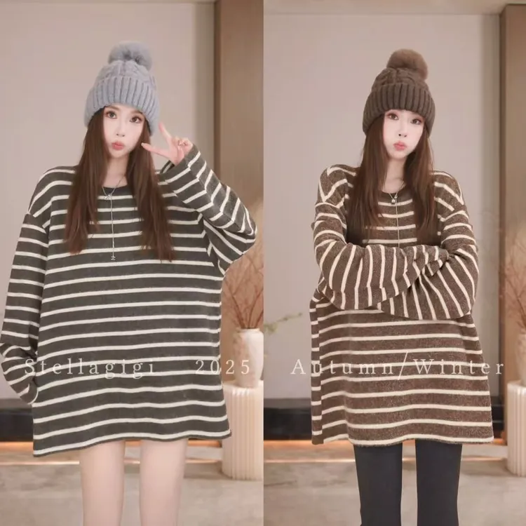 SG / 杨依姗 AW慵懒感条纹撞色加厚磨毛T恤T-20252379