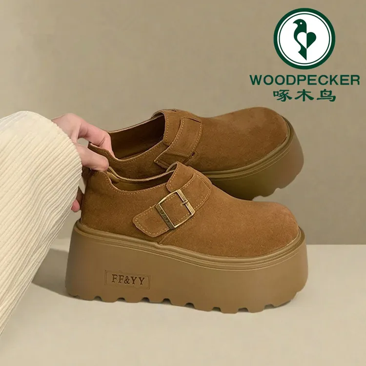 啄木鸟松糕厚底博肯鞋女2025年春季新款小个子增高勃肯鞋乐福单鞋