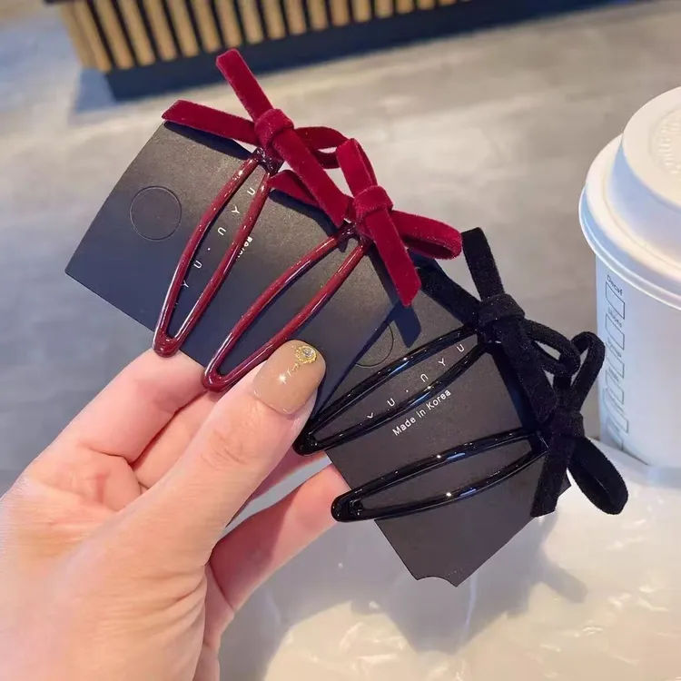 秋冬上新~甜美丝绒蝴蝶结发夹侧边夹碎发夹刘海夹BB夹头饰发饰