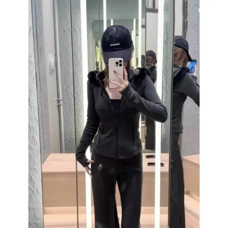 H1658 秋冬纸片人过冬法韩系慵懒日常气质高级显瘦连帽外套上衣女