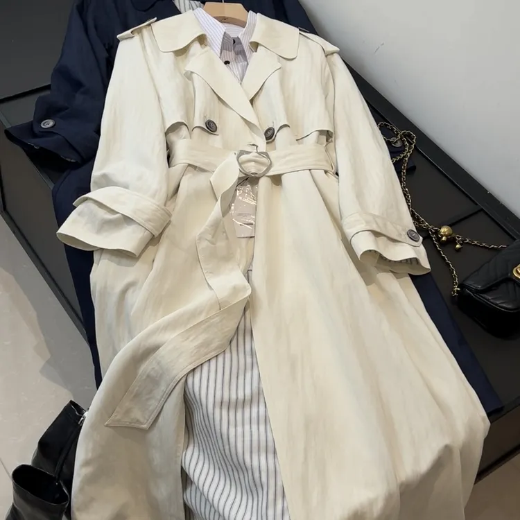 高级轻奢线！法式清冷感 翻领收腰小众阔版长款风衣外套