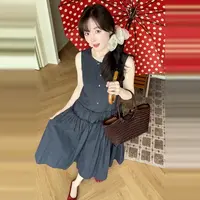【现货+运补】蓝色背心今年流行爆款漂亮巨好看穿搭长裙3676