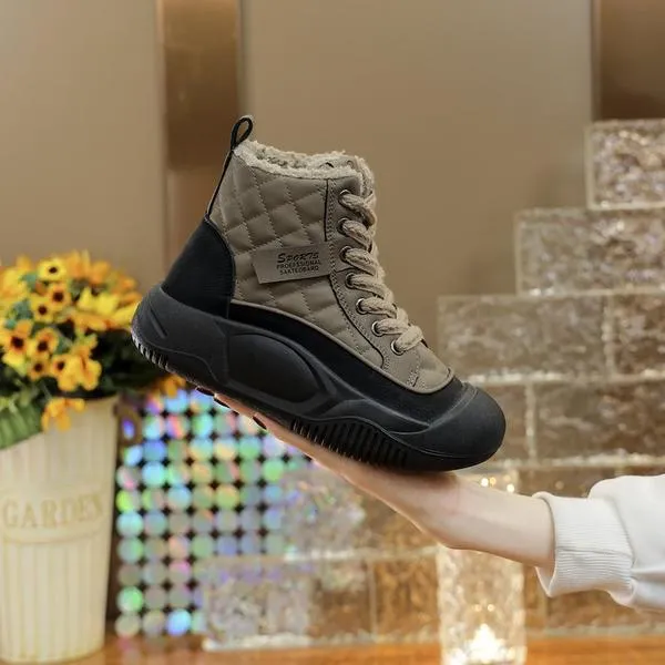 棉鞋女加绒加厚高帮厚底雪地靴女2024秋冬新款运动休闲防滑短