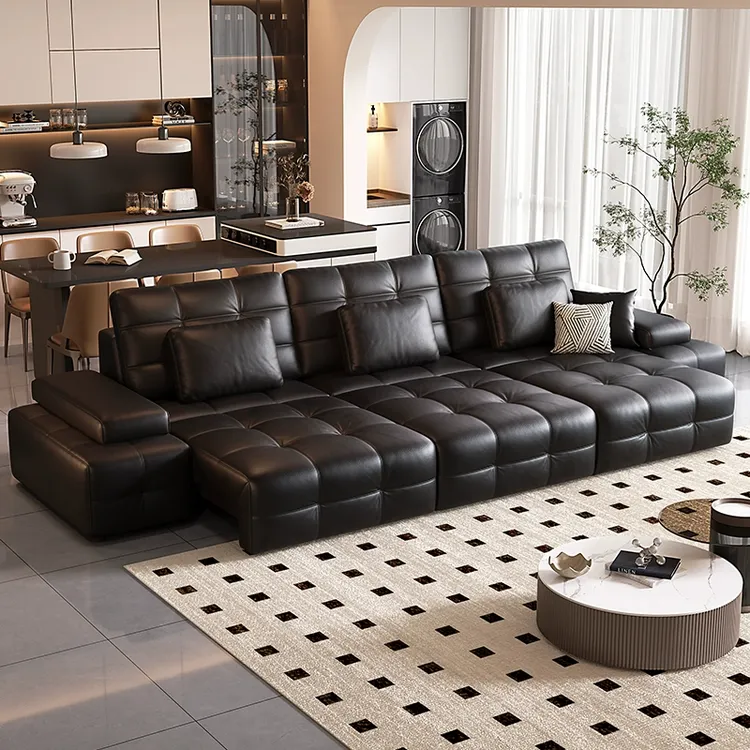 【高定电动劳伦斯】意式极简直排真皮电动沙发床多功能牛皮沙发床