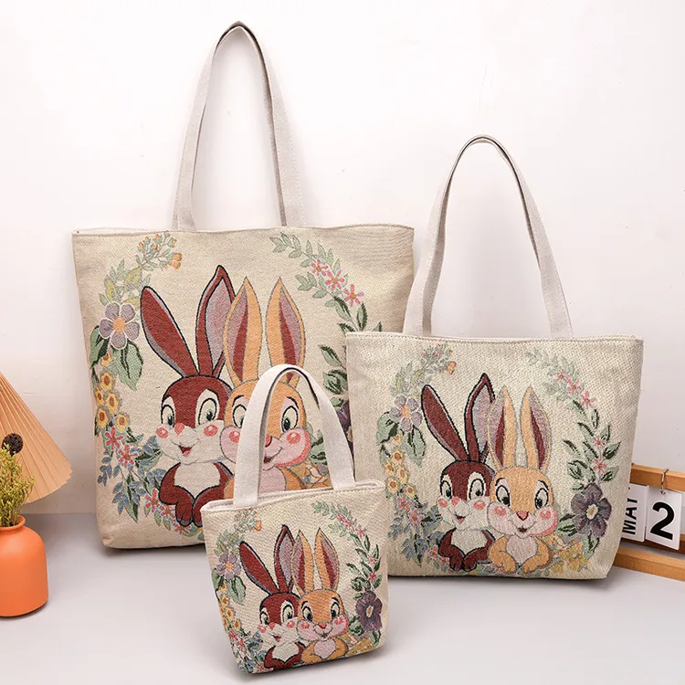 单肩手提包手拎包刺绣单肩绣花刺绣/休闲ins绣花便当包手提包卡通