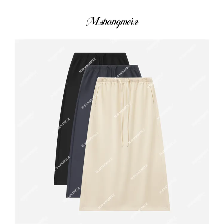 M.SHANGMEI.Z/沐熙美大哥抽绳垂顺显瘦后开衩半身裙X052565
