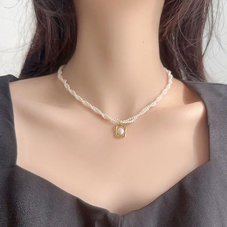 合金项链 合金项链项链女小众双层百搭叠戴小米珠锁骨链时尚颈链