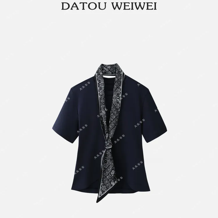【DTWW大头韦韦】小蛮腰简约宽松显瘦飘带丝巾短袖885606