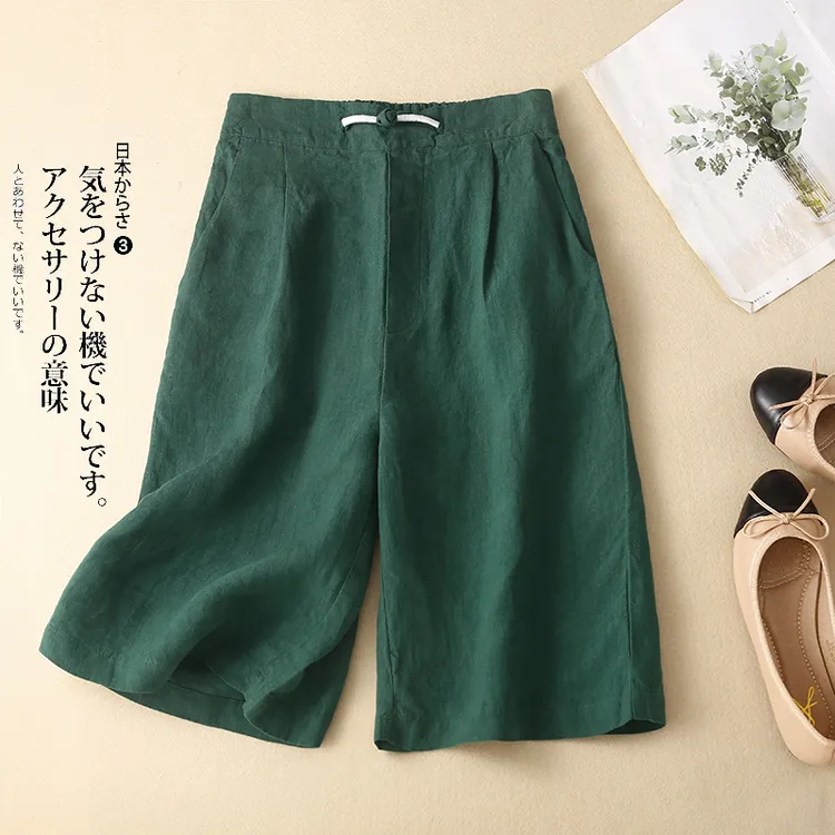 松紧高腰短裤女士夏季时尚新款中裤大码宽松薄款休闲阔腿五分裤子