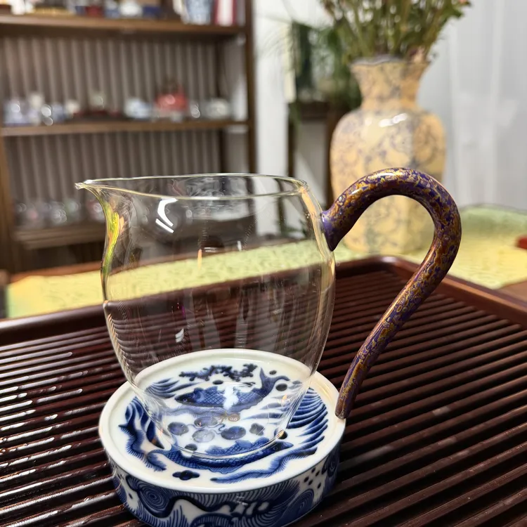 高硼硅玻璃超透玻璃茶海大漆把手大漆工艺全手工茶海公道杯分茶