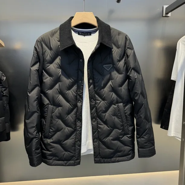 高端欧货男士轻奢拼领口设计轻薄羽绒服